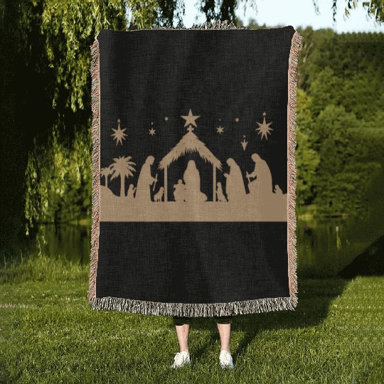 Nativity Scene with Mary Joseph Baby Jesus Woven Blankets