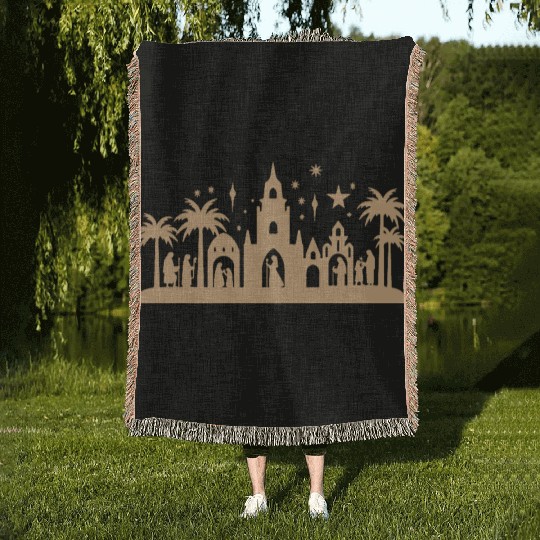Nativity Scene with Mary Joseph Baby Jesus Woven Blankets