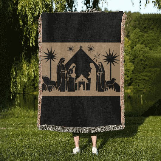 Nativity Scene with Mary Joseph Baby Jesus Woven Blankets