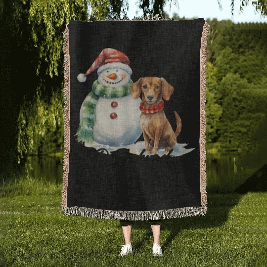 Dachshund Through The Snow Woven Blankets