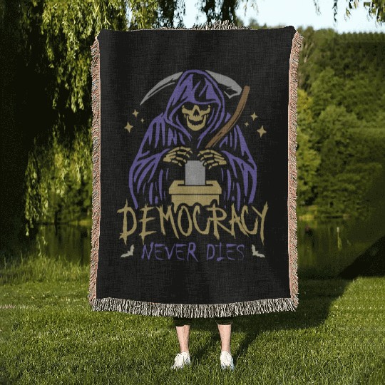 Democracy Never Dies Spooky Halloween Voting Meme Woven Blankets