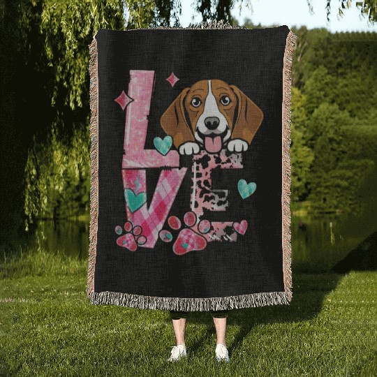 Beagle Dog I Love My Dog Valentines Day Woven Blankets