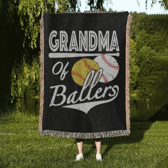 Grandma Of Ballers Baseball And Softball Player Woven Blankets