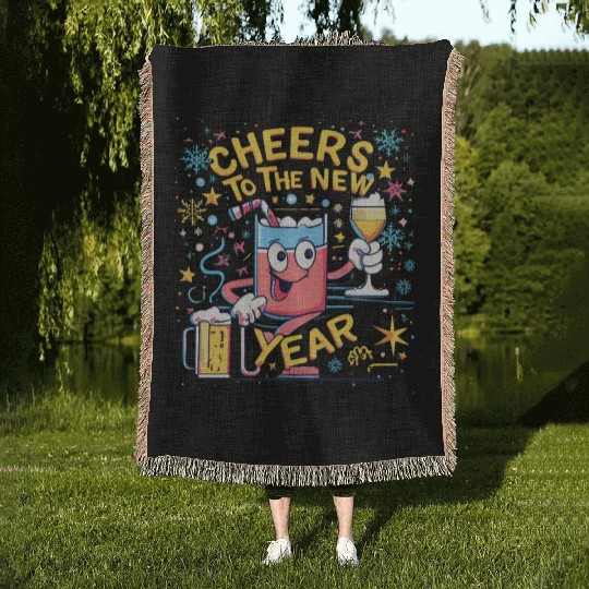 NYE Cheers To The New Year Happy Winter Holiday Woven Blankets