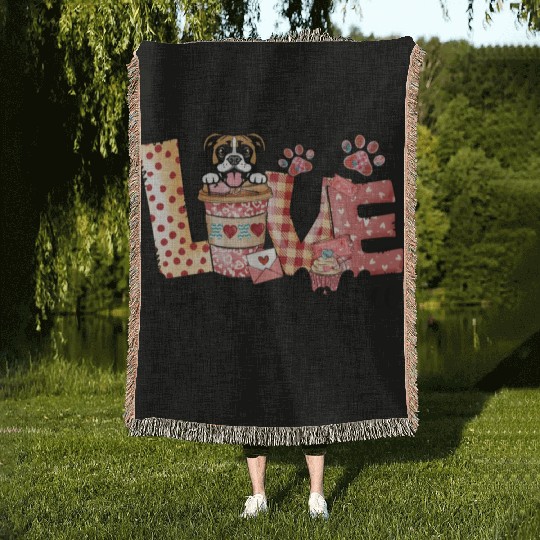 Boxer Dog Coffee Lover Dog Mom Valentines Day Woven Blankets