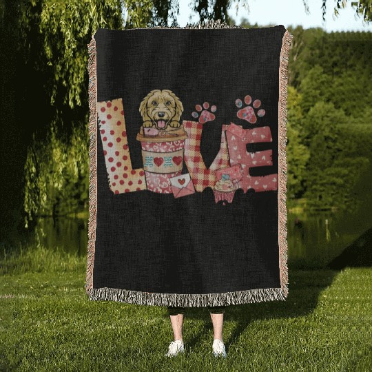 Doodle Dog Coffee Lover Dog Mom Valentines Day Woven Blankets