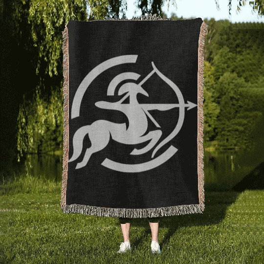 Zodiac Sagittarius Arc Icon Minimalistic White Woven Blankets