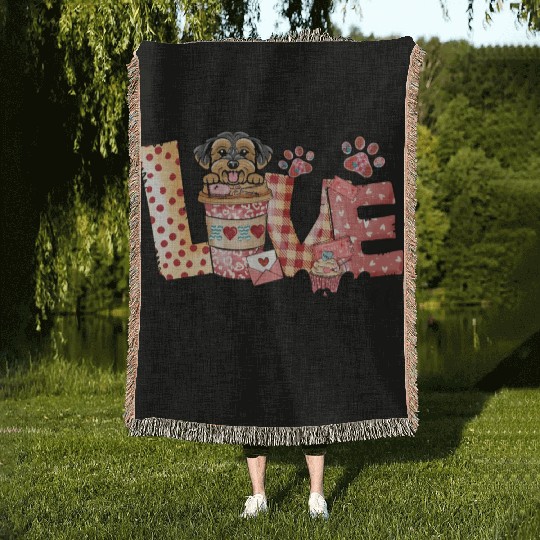 Morkie Dog Coffee Lover Dog Mom Valentines Day Woven Blankets