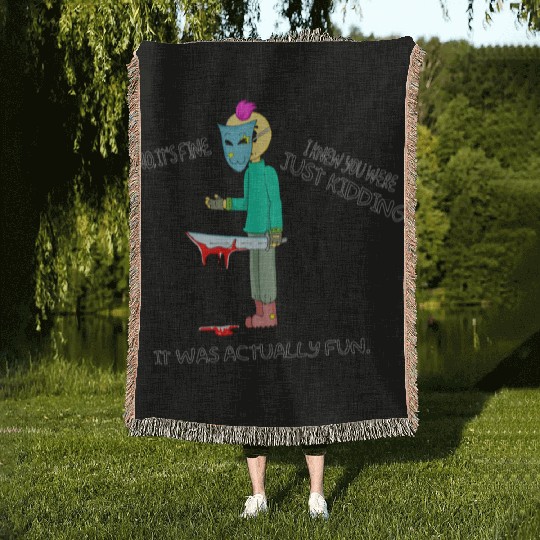 Just Kidding Killer Horror Retro Cartoon Character Woven Blankets