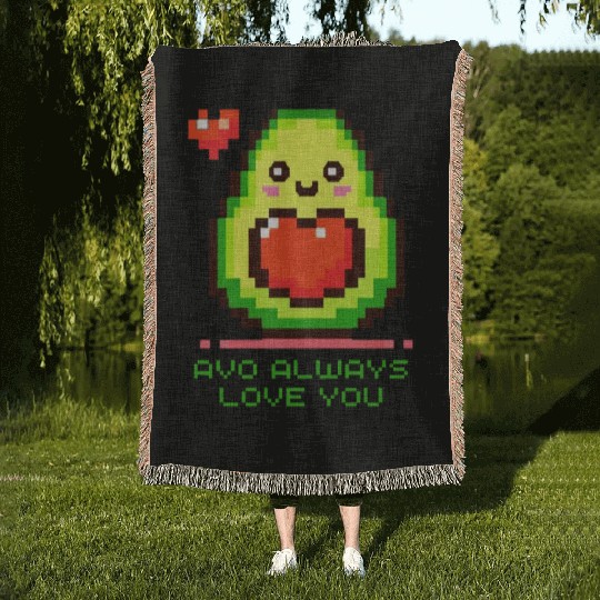 Avo Always Love You - Cheerful Pixel Avocado Woven Blankets