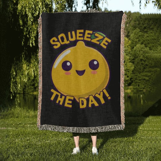 Squeeze The Day! Cute Lemon Cartoon! Woven Blankets