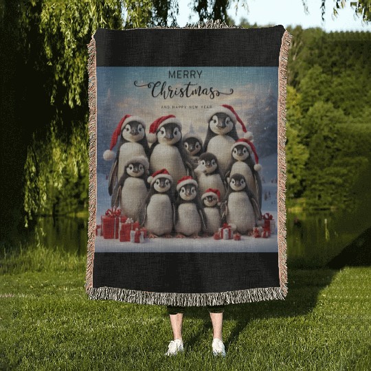 Christmas funny penguins Woven Blankets
