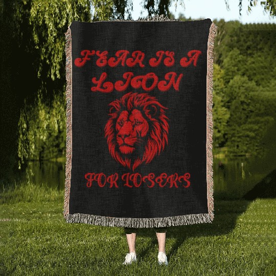 Defeating Fear with Courageous Lion Graphic. Woven Blankets