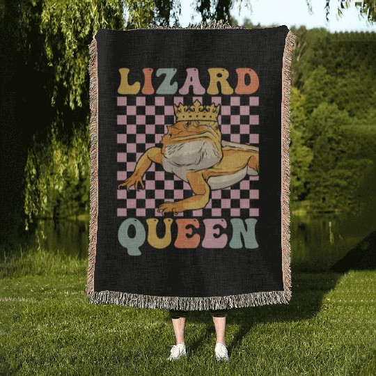 Groovy Bearded Dragon Girl Lizard Lover Woven Blankets