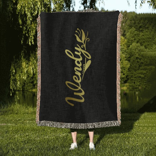 Wendy Name Faux Gold Tulip Flourish Woven Blankets