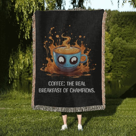 Coffee The Real Breakfast Of Champions white Woven Blankets
