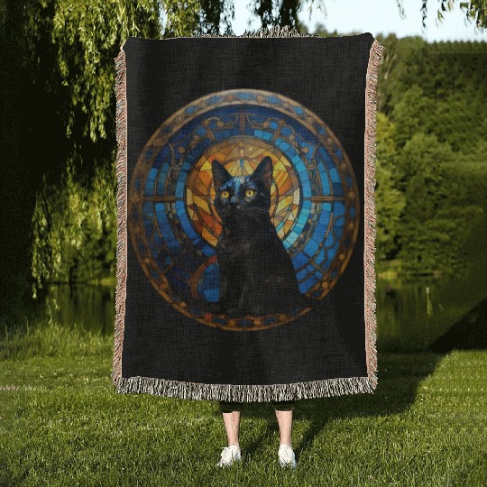 Bombay cat in stained glass Woven Blankets
