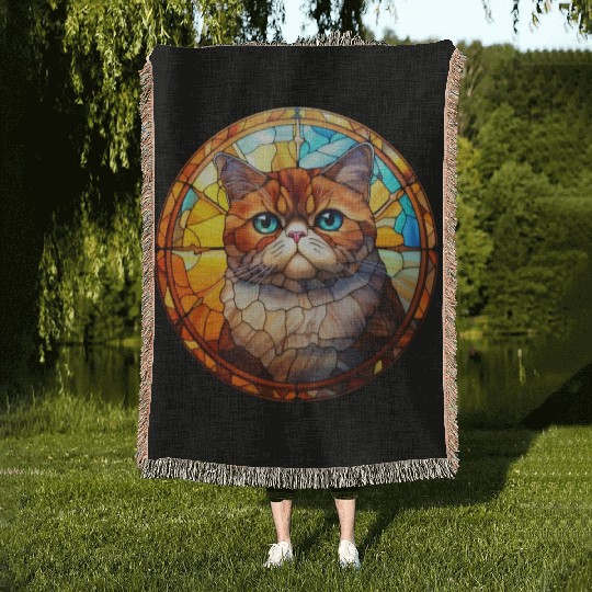 Exotic Shorthair cat in stained glass Woven Blankets