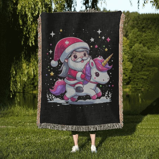 Santa Claus and Unicorn Woven Blankets