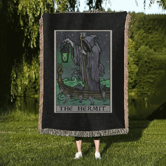 The Hermit Tarot Card Gothic Halloween Grim Reaper Woven Blankets