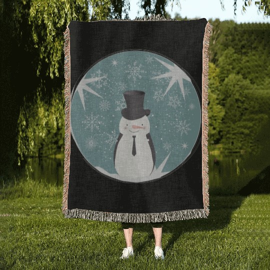 beautiful snowman & stars for Christmas Woven Blankets