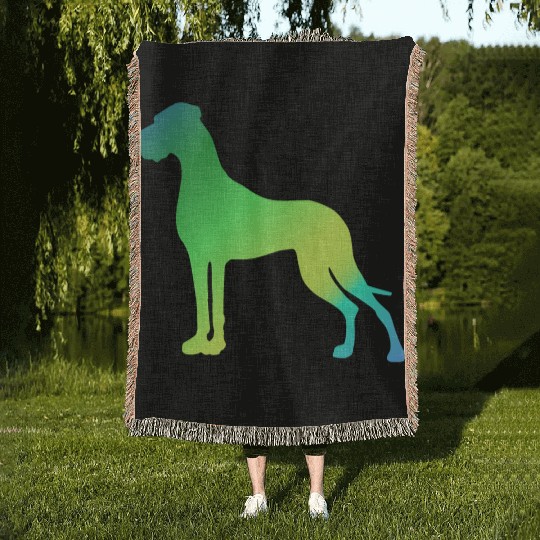 Green Yellow Great Dane Woven Blankets