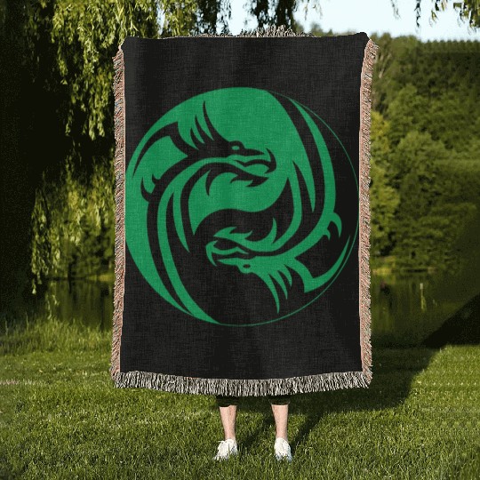 tow Dragonball in circle green and black Woven Blankets