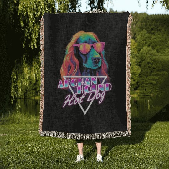 Retro Wave Afghan Hound Hot Dog Woven Blankets