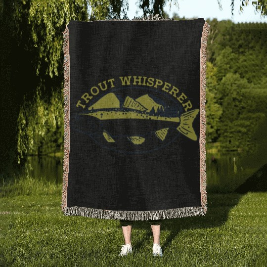 Trout Whisperer Boat Ice Fisherman Deep Sea Fly Woven Blankets