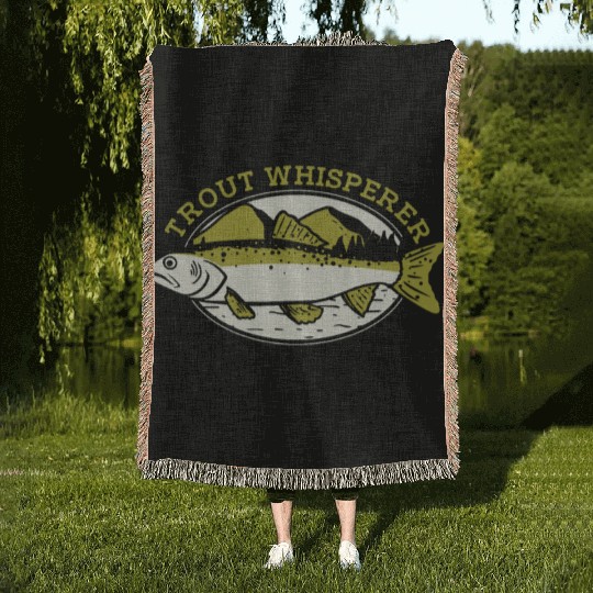Trout Whisperer Boat Ice Fisherman Deep Sea Fly Woven Blankets