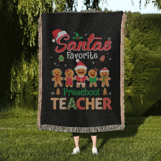Santa s Favorite Preschool Teacher Cookie Xmas Hat Woven Blankets