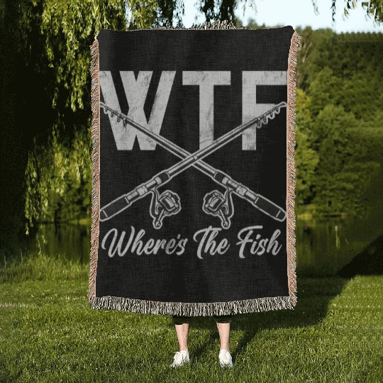 WTF Wheres The Fish Catfish Catfishing Angler Woven Blankets