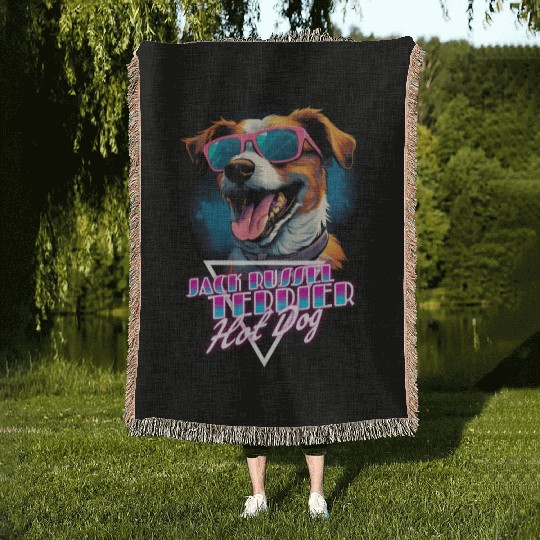 Retro Wave Jack Russel Terrier Hot Dog Woven Blankets