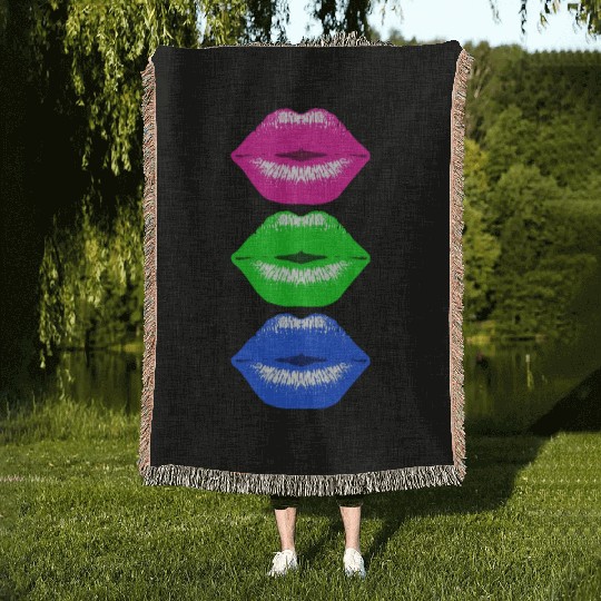 3 Kissing Lips Neon Colors Woven Blankets