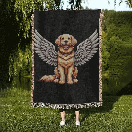 Golden Retriever Angel - Gentle Dog with Wings Woven Blankets