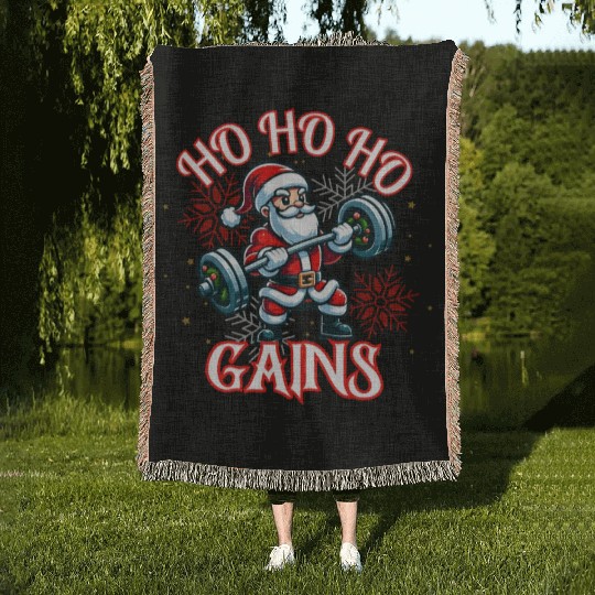 Santa Claus Christmas workout Woven Blankets