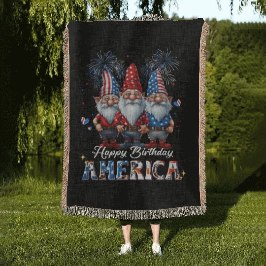 4Th Of July 2023 Usa Patriotic Gnomes Happy Americ Woven Blankets