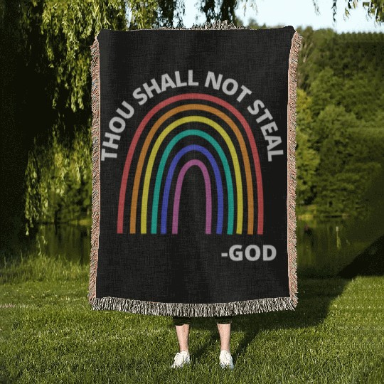 Thou Shall Not Steal Rainbow God Christian Woven Blankets