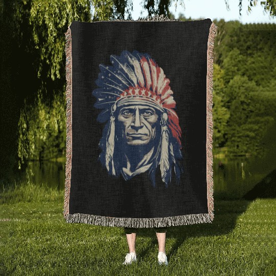 Indian Native American Chief Feather Headdress Woven Blankets