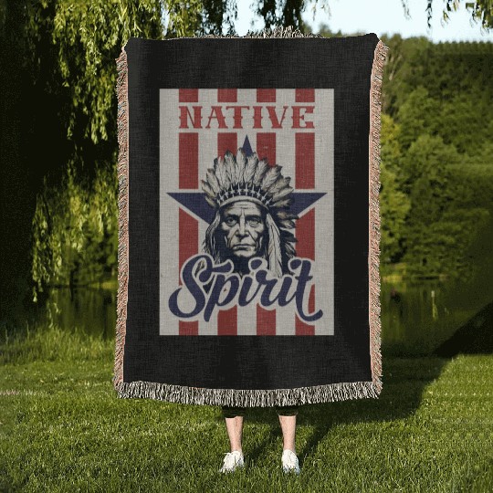 Indian Native American Chief Feather Headdress Woven Blankets