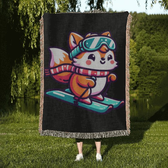 Red Fox Hockey - Agile Player on the Ice Woven Blankets