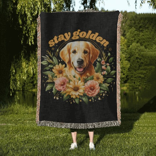 Cute Golden Retriever Woven Blankets