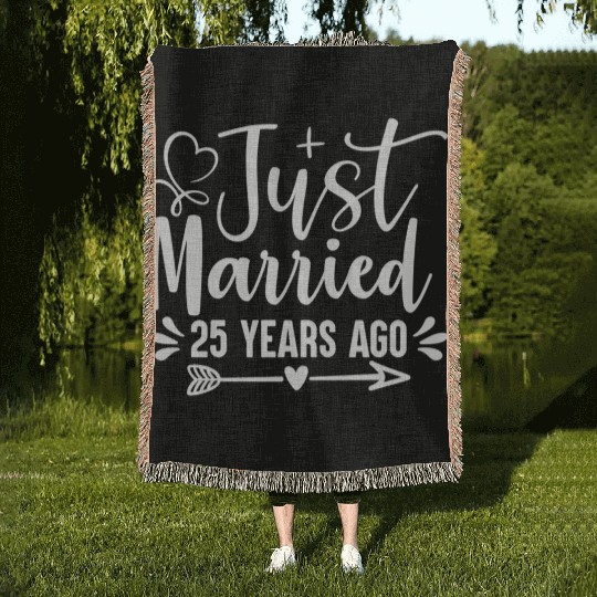 Just Married 25 Years Ago 25Th Wedding Anniversary Woven Blankets