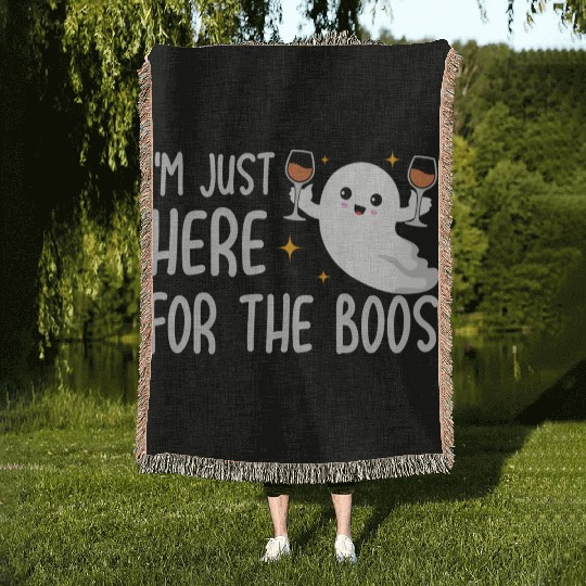 Halloween For Im Just Here For The Boos Wine Woven Blankets