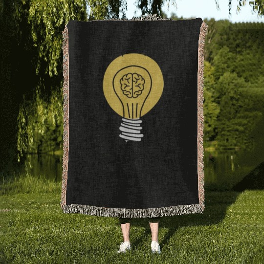 Lamp Bulb Brain Idea Yellow - Creative Spark Woven Blankets