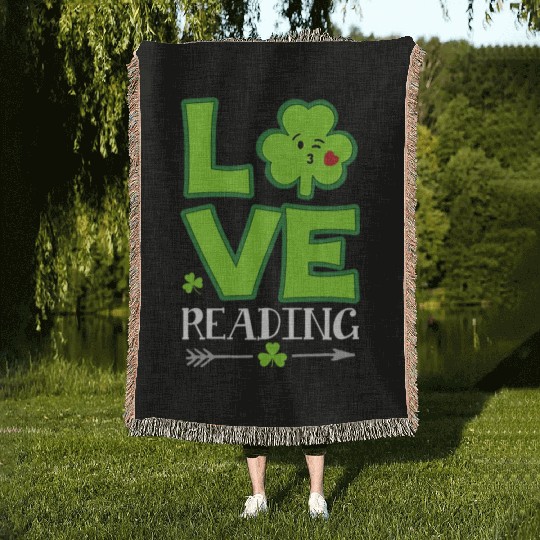 Love Shamrock Reading Teacher Funny St Patricks Da Woven Blankets