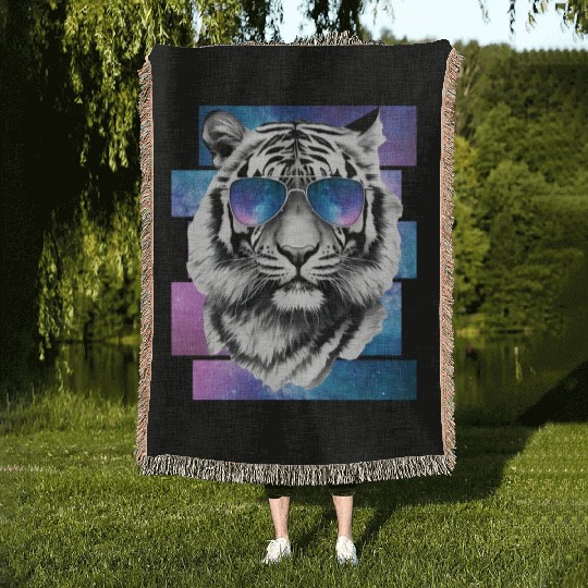 Tiger Space Glasses Galaxy Sunglasses Vaporwave Ae Woven Blankets