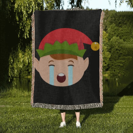 Elf Emoticons Crying Out Loud Funny Christmas Elfc Woven Blankets