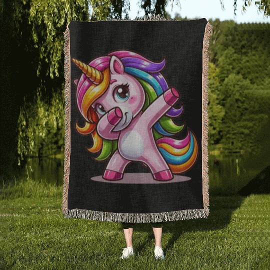 Dabbing Unicorn Dab Move Dancing Rainbow Unicorn Woven Blankets