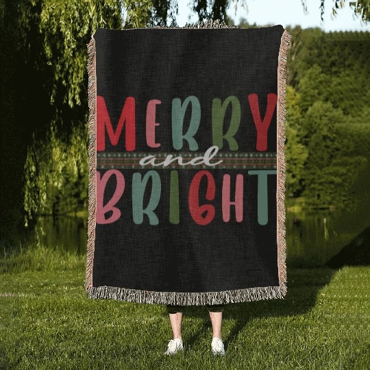 Womens Merry and Bright Christmas Tree Woven Blankets